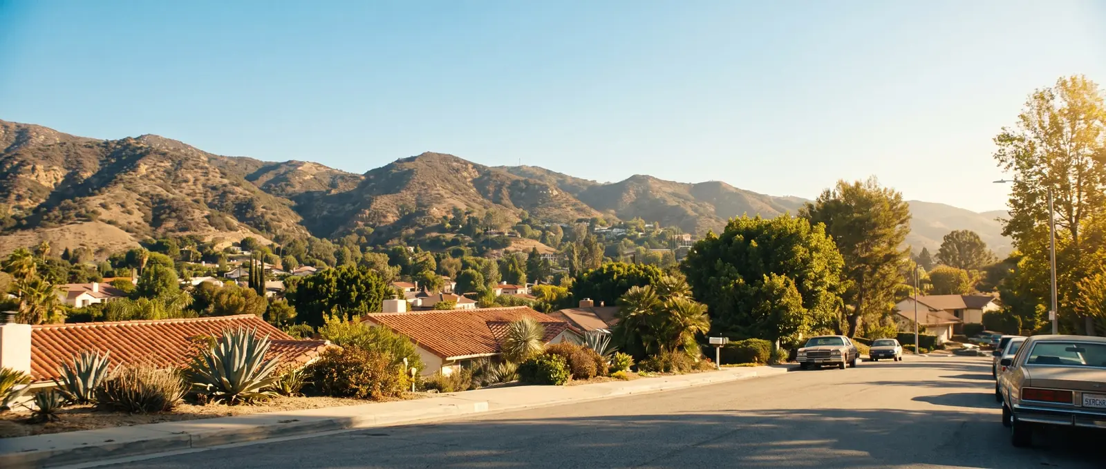 Sunrise over the foothills above Glendale seen from a quiet hilltop street